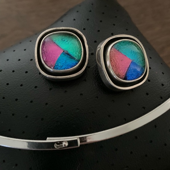 925 MEXICO STERLING S.CHOKER STONE PENDANT & EARRINGS - Picture 4 of 15